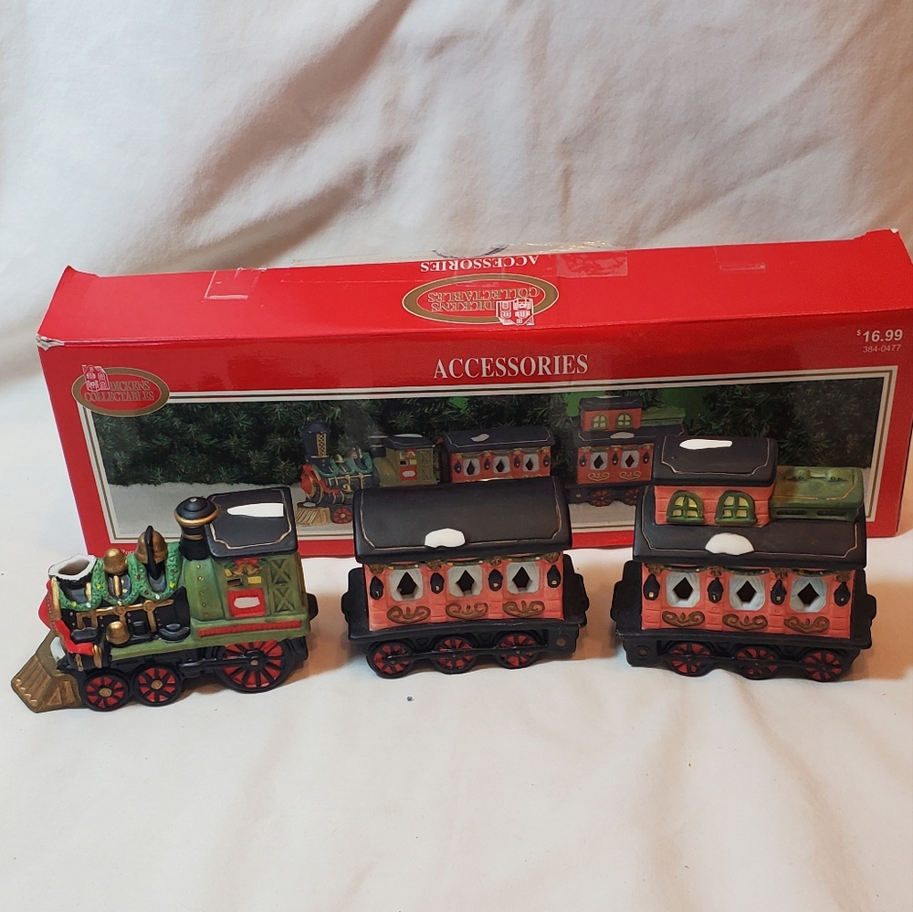 Dickens Collectibles Vintage 1998 Hand Painted Porcelain Train Set, 3 Pieces